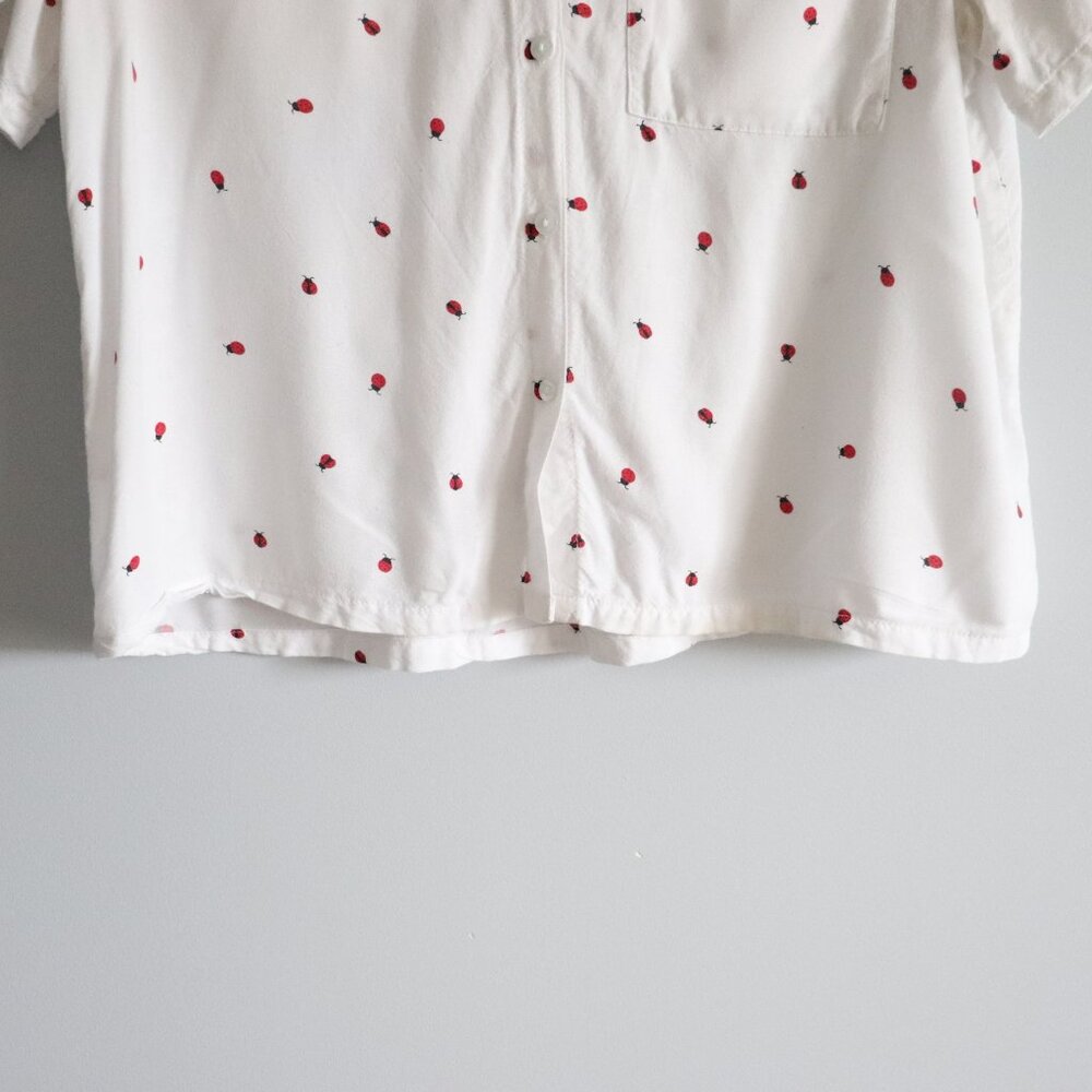 Japna Ladybug Button-Down Collared Blouse Red White Top Size S - Picture 10 of 14